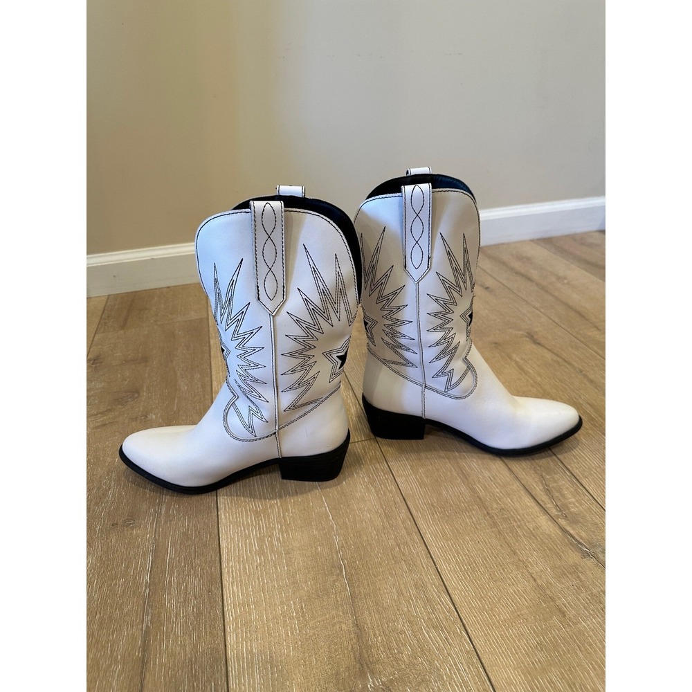 Dingo Acme Womens Cowgirl Cowboy Boots Size 8 White Leather Red Blue Starburst
